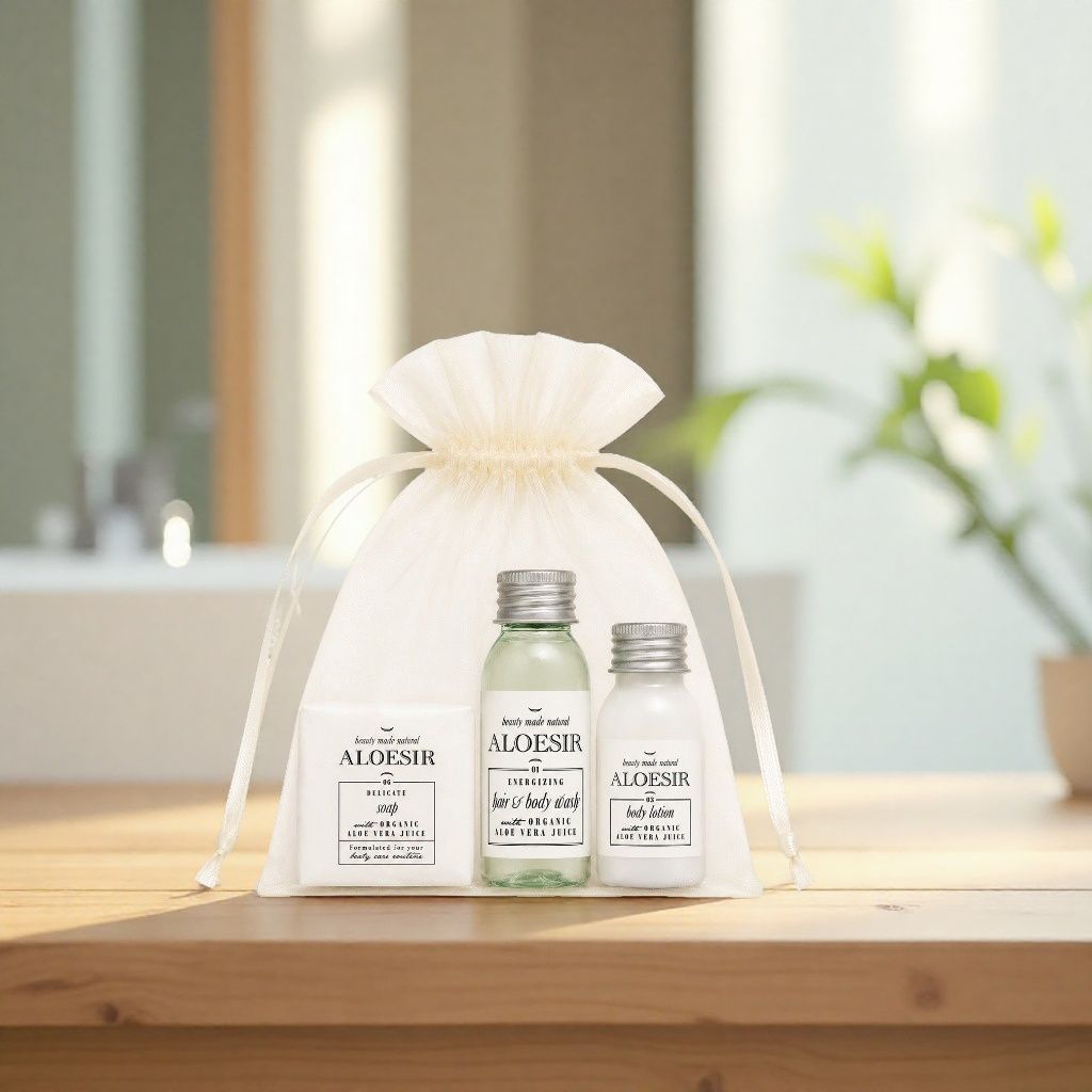 Aloésir - Savon 15g + Gel douche 2en1 + lait corporel   enrichi d'aloe vera BIO - Sac organza