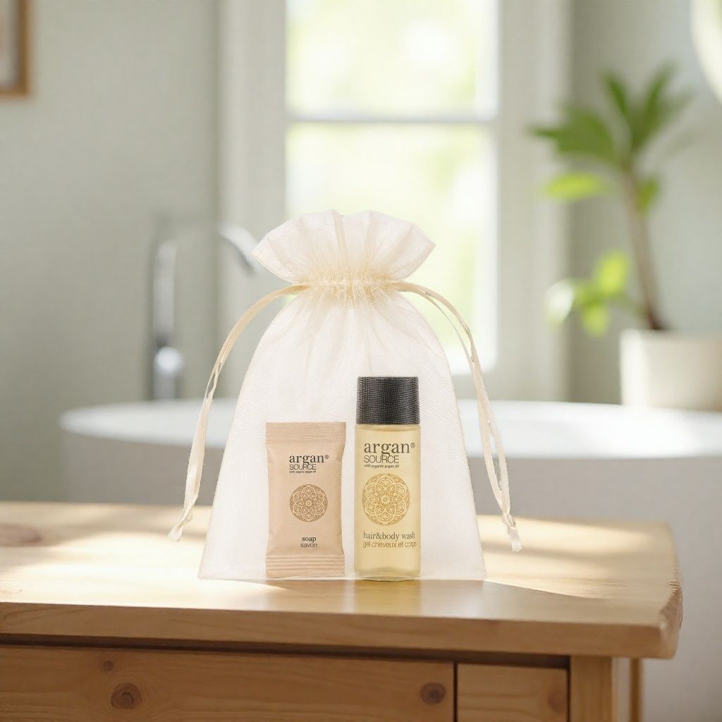 Argan savon d'invité 15g + gel douche 2en1 30ml - Sac en organza
