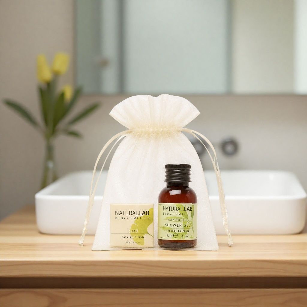 Natural Lab savon d'invité 20g + gel douche 30ml - Sac en organza
