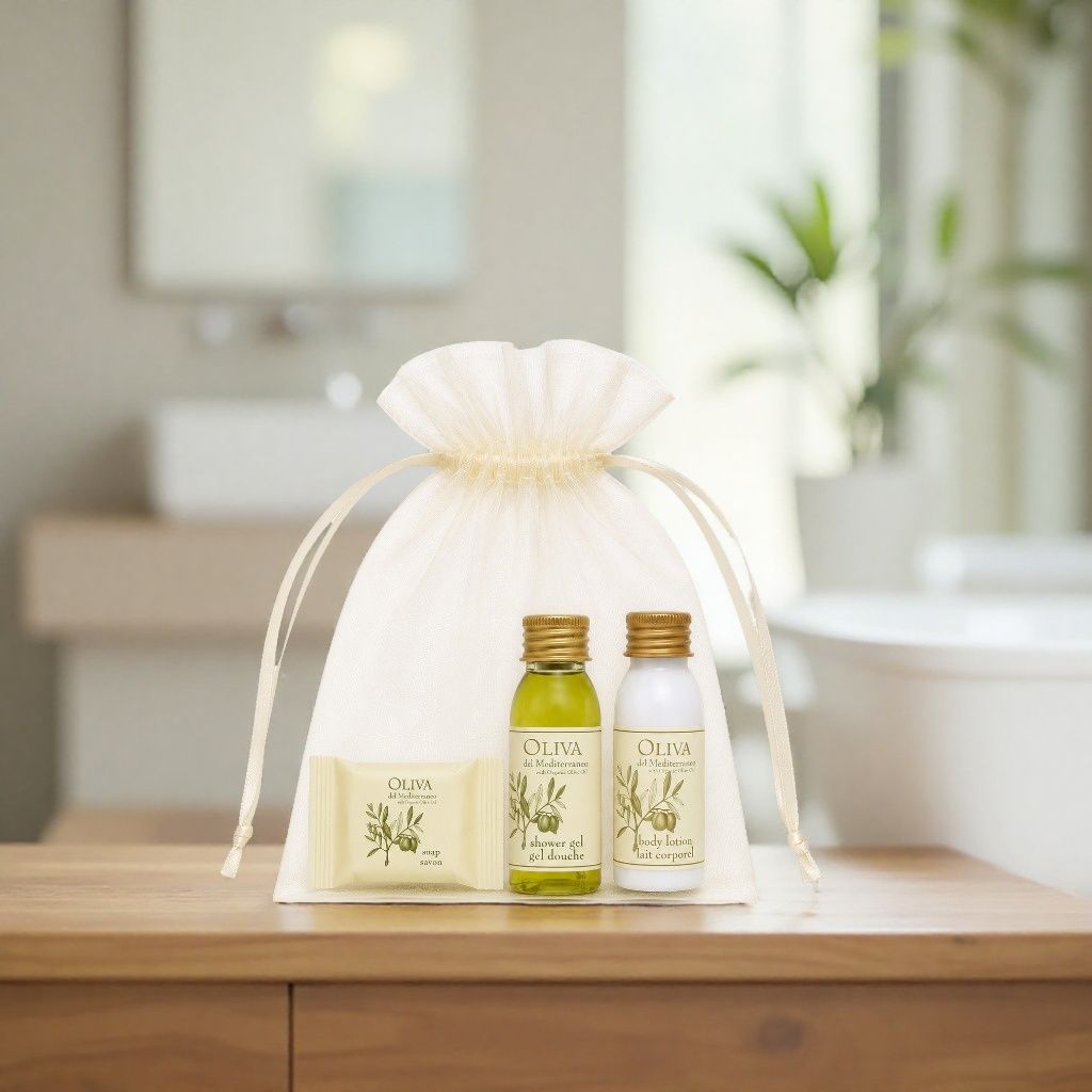 Oliva savon 15g + gel douche 30ml + lait 30ml - Sac en organza
