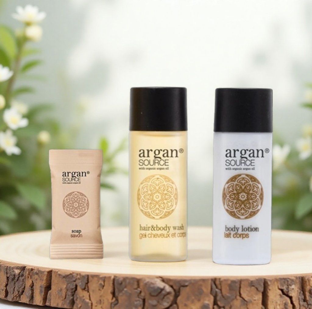 Argan Source - Savon 15g  + Gel douche 2en1 30ml + lait corporel 30ml à l'huile d'argan BIO