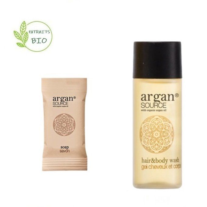 Argan savon d'invité 15g + gel douche 2en1 30ml - Sac en organza