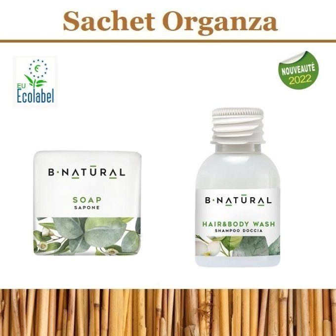B Natural savon d'invité 20g + gel douche 2en1 30ml - Sac en organza