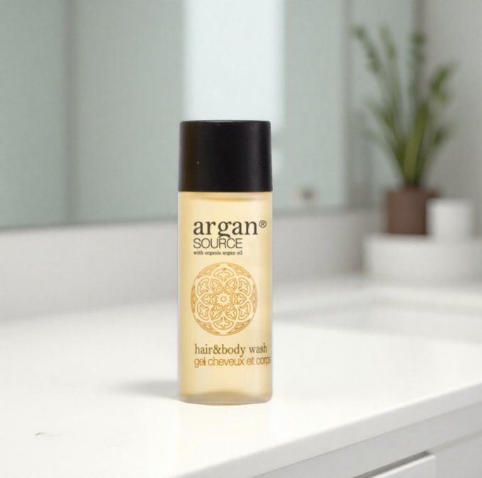 Argan savon 15g + gel douche 30ml + lait 30ml - Sac en organza