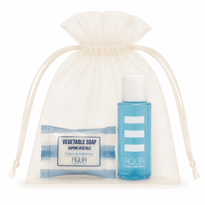 Aqua savon d'invité 10g + gel douche2en1 30ml - Sac en organza