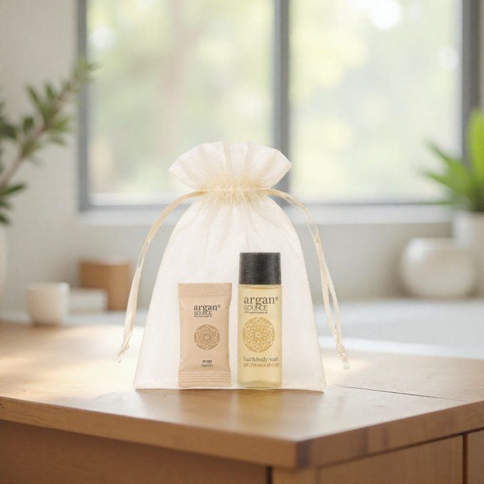 Argan savon d'invité 15g + gel douche 2en1 30ml - Sac en organza