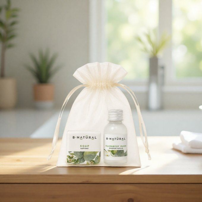 B Natural savon d'invité 20g + gel douche 2en1 30ml - Sac en organza