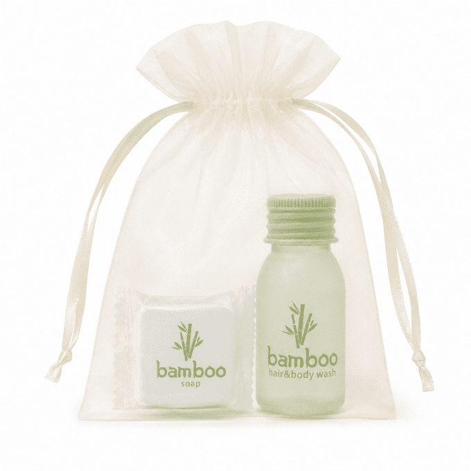 Bamboo savon d'invité 13g + gel douche 2en1 20ml - Sac en organza