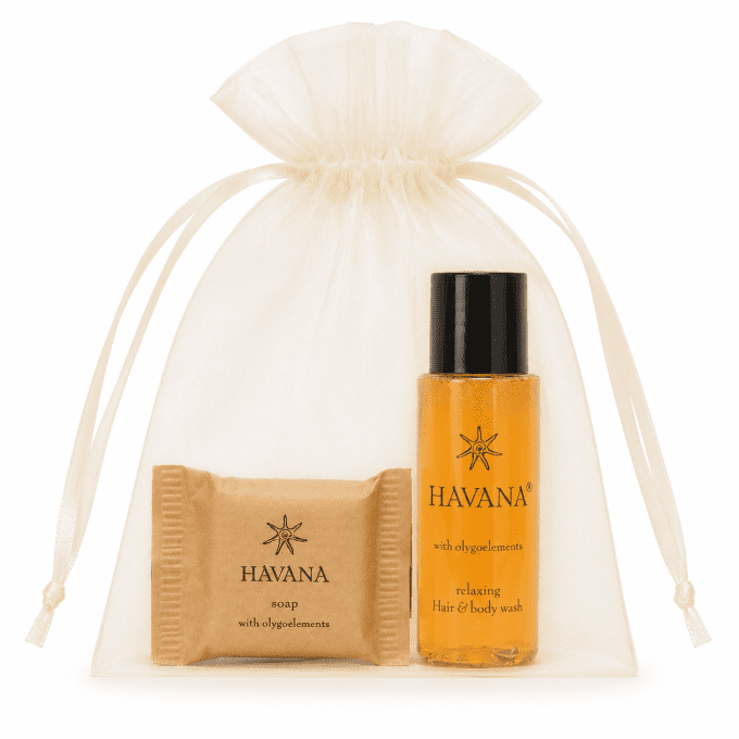 Havana savon d'invité 15g + gel douche 2en1 30ml - Sac en organza