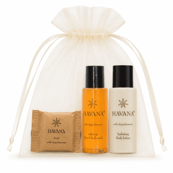 Havana savon 20g + gel douche 30ml + lait 30ml + sac organza