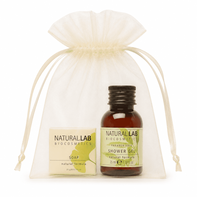 Natural Lab savon d'invité 20g + gel douche 30ml - Sac en organza