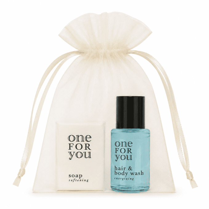 One for You savon d'invité 15g + gel douche 2en1 20ml - Sac en organza
