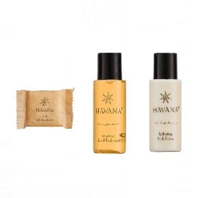 Havana savon 20g + gel douche 30ml + lait 30ml + sac organza
