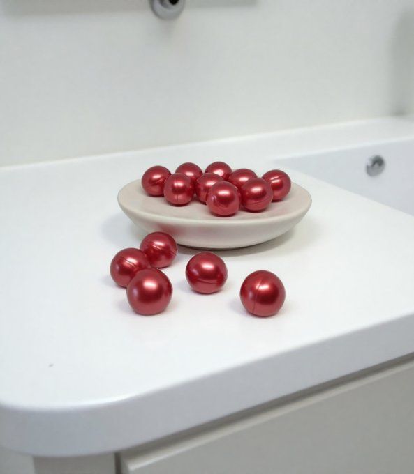 9 perles de bain ronde parfum fraise dans un sachet organza