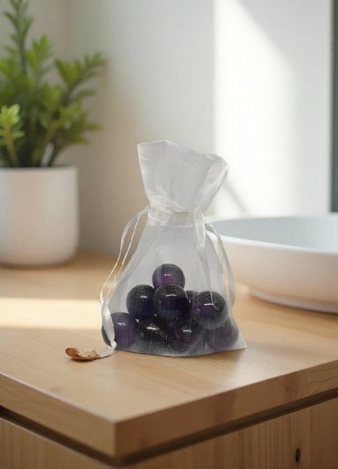 9 perles de bain ronde parfum lavande dans un sachet organza