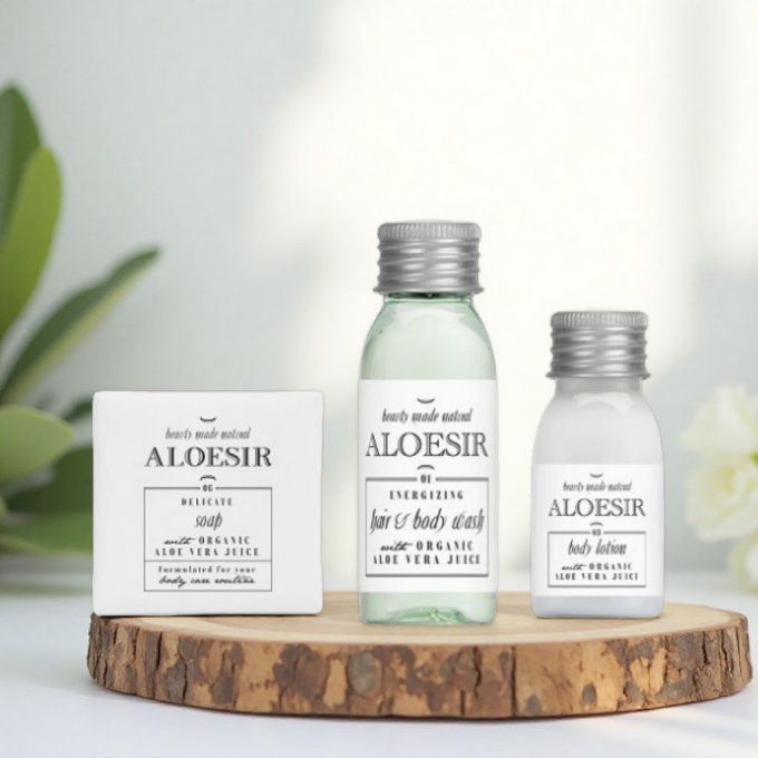 Aloésir savon d'invité 15g + gel douche 2en1 30ml + lait corporel 22ml- Sac organza