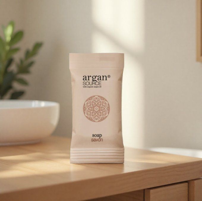 Argan savon 15g + gel douche 30ml + lait 30ml - Sac en organza