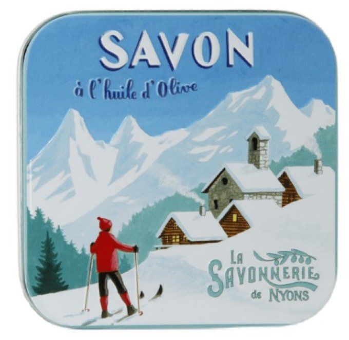 Savon 100g boîte métal Chalet enneigé